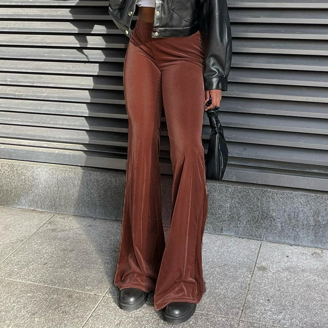 Ladies Bodycon Pants Slight Flare Leg Elastic High Waist Casual Style Daily Suit