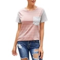 thumbnail image 4 of Blouses T-Shirts Décontractées à Manches Courtes à Blocs de Couleur Rayés pour Femmes, 4 of 6