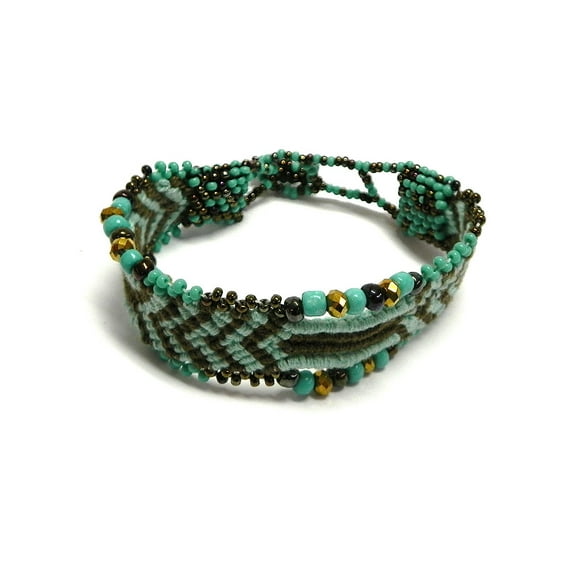 Multicolored Geometric Pattern Guatemalan Thick Woven Braided Macram Beaded Wide Strap Bracelet - Womens Fashion Handmade Jewelry Boho Accessories