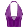 thumbnail image 3 of TSSOE Womens Glossy Leather Crop Tops Deep V Neck Punk Rivets Front Zip Tank Top Bodycon Vest Purple L, 3 of 5