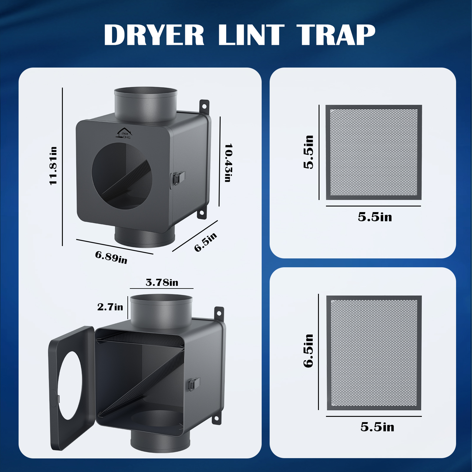 Indoor Dryer Vent Kit Pro - 4" Fireproof Aluminum Hose & Stainless Steel Lint Trap for Gas/Electric Dryers,8FT Duct, Metal Mesh, Clamps Included