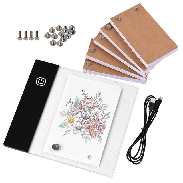Abody Flip Book Kit with Mini Light Pad LED Lightbox Tablet Design with Hole 300 Sheets Flipbook Paper Binding Screws for Drawing Tracing Animation Sketching Cartoon Creation