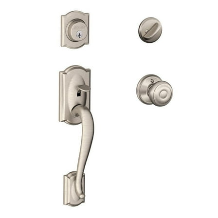 Schlage F60VCAM619GEO Satin Nickel Single Cylinder Camelot Handleset & Georgian Knob