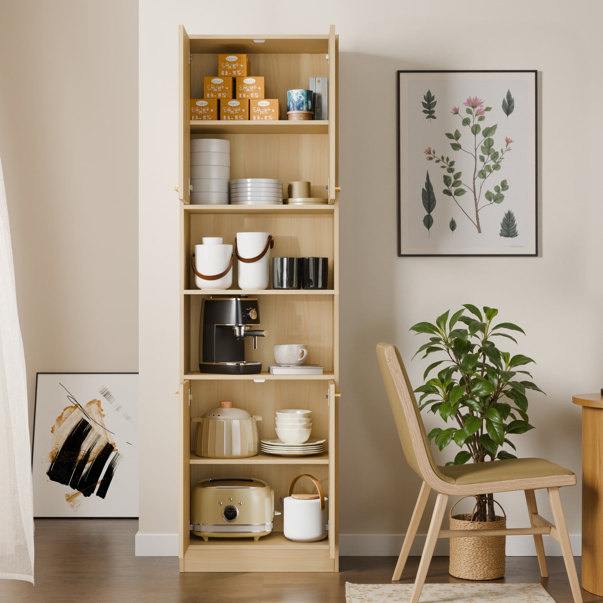 Cozy Castle Versatile Storage Option Pantry Cabinet with Adjustable Shelves, Wood Oak