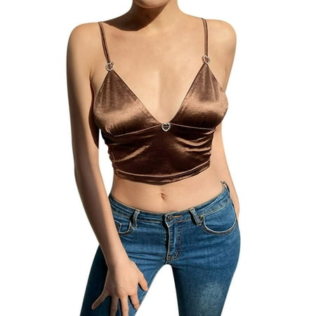 

CYMMPU Women Clothing Women s Cropped Tank Sleeveless Slim Fit Crop Tops Streetwear Sexy Bustier Cami Solid Round Neck Tank Summer Shirts Coffee