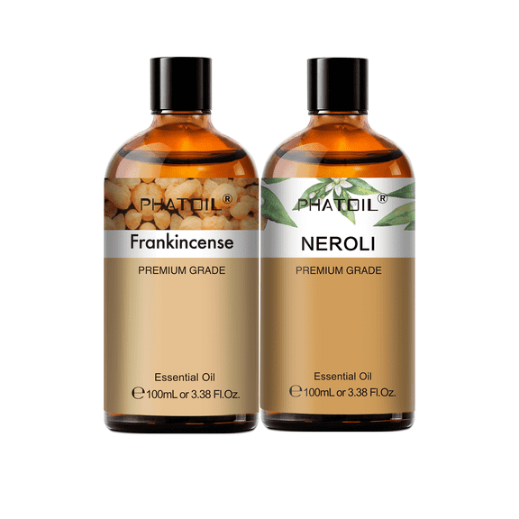PHATOIL 2-Pack Frankincense and Neroli Essential Oil Set for Diffuser,Body Massage,Aromatherapy,Humidifiers,Skin,Soap Making,Candle Making,3.38 Fl.Oz