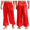 thumbnail image 3 of Trajes de Cosplay árabe de Halloween para hombre, bombachos con adornos dorados y cintura elástica, pantalones sueltos, disfraz de danza del vientre, pantalones de satén Príncipe, 3 of 5