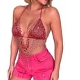 thumbnail image 2 of Miqool Women's Glitter Rhinestone Sequin Halter Tops Backless Sleeveless V Neck Asymmetrical Dance Bikini Bra Top Festival Rave Party Crop Tops, 2 of 6