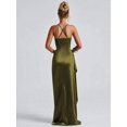 thumbnail image 6 of Womens Olive Green Satin Slip Dress, Elegant High Slit Gown, Formal, 6 of 6