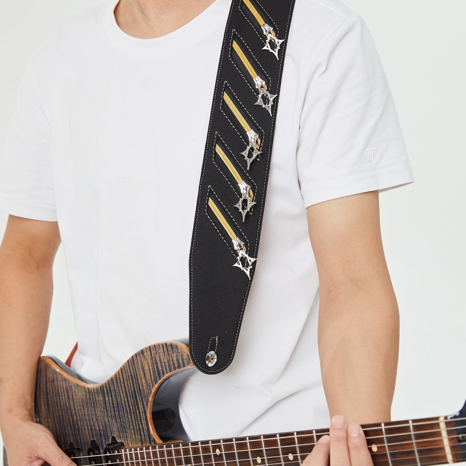 Punk Guitar Strap Microfiber Featuring Metal Studs Decorations Wide Shoulder Design Adjustable Length for Comfortable Use