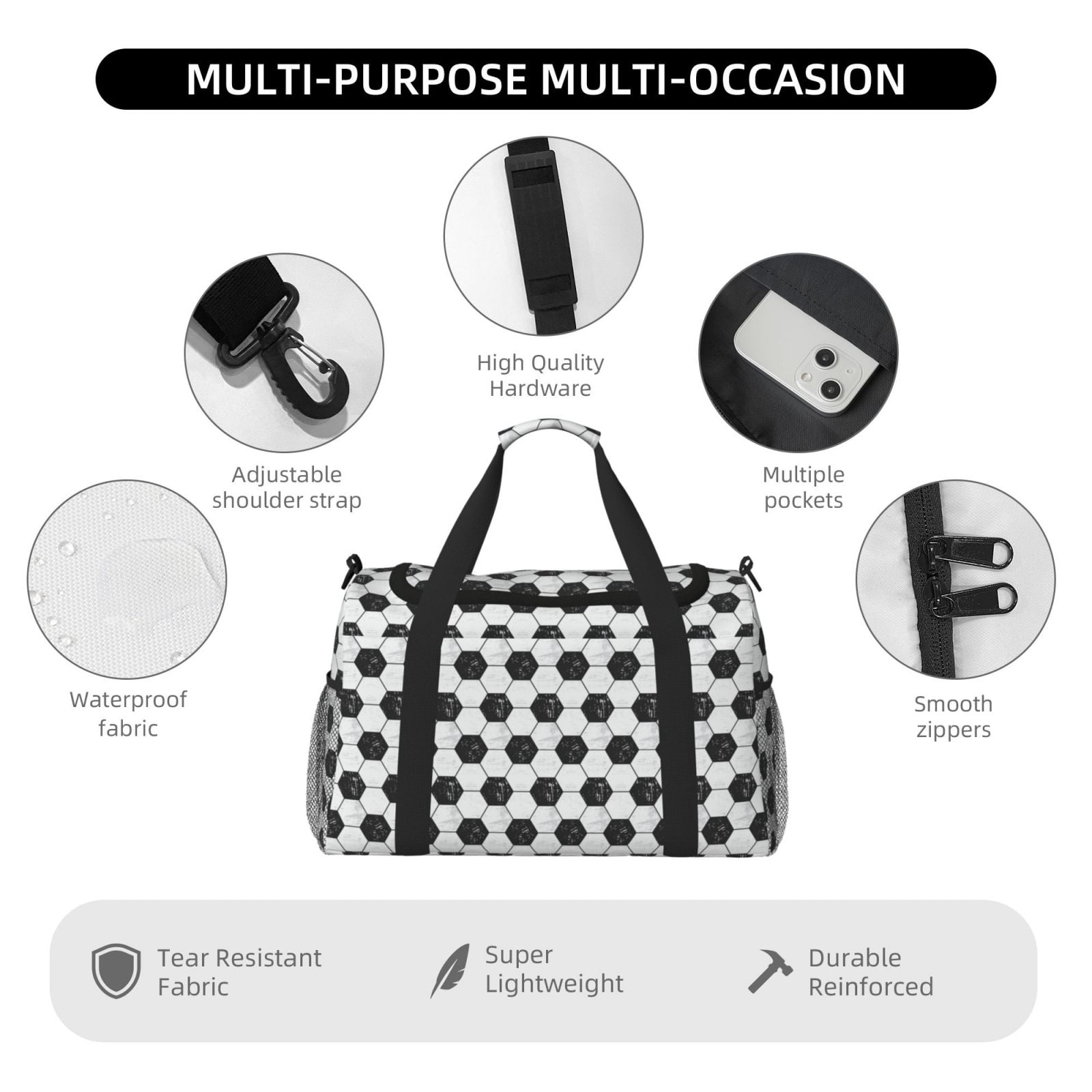 Fuzoiu Soccer Print Travel Duffle Bag,Carry On Tote Bags,Duffel Bag,Sport Gym Bag, Hospital Bag for Labor and Delivery, Overnight Bag,Luggage Bag