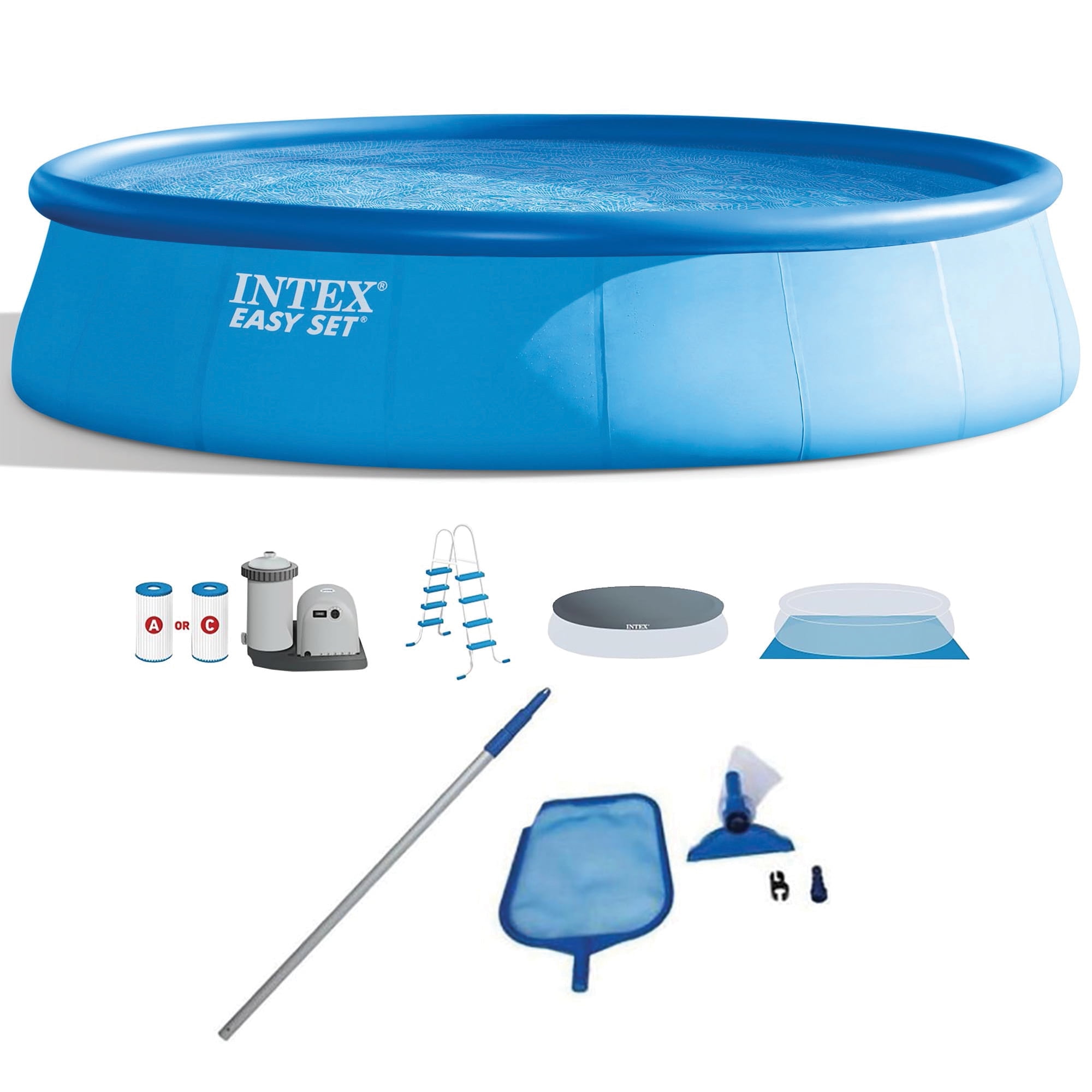 Round Above Ground Swimming Pool Set w/ Cleaning Maintenance Swimming