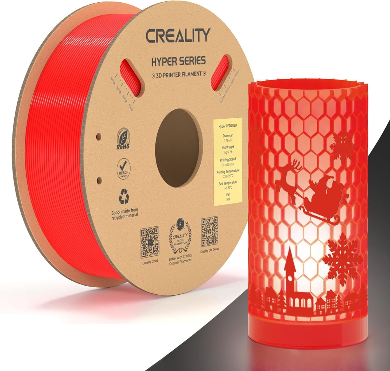 Creality Red PETG Filament  1.75mm High-Speed 3D Filament for K1 Max 30-600mm/s Printing 1kg/2.2lbs Spool Dimensional Accuracy +/- 0.03mm