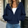 thumbnail image 2 of Ozmmyan Womens Cropped Zip Up Hoodie Ribbed Texture Drawstring Hooded Sweatshirt Jacket with Pockets Casual Fall Outerwear Streetwear Top, 2 of 6