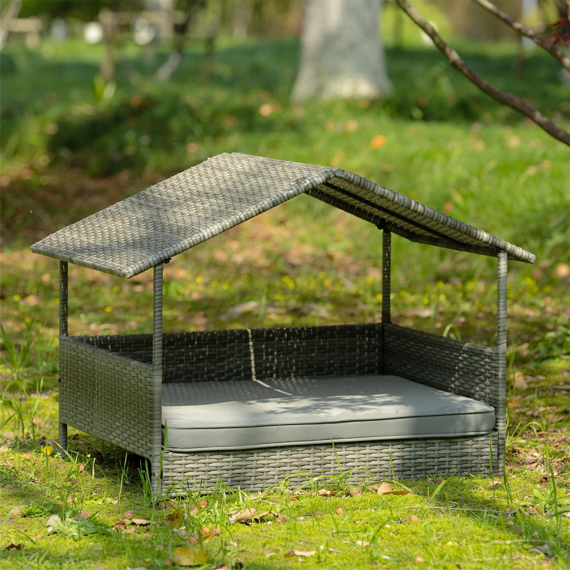 Pefilos 38" Pet Furniture Dog Bed with Provide Pet Mat, Seasonal PE Wicker Pet Furniture for Cat and Dog House/Kennel, Gray Pefilos 38" Pet Furniture Dog Bed with Provide Pet Mat, Seasonal PE Wicker Pet Furniture for Cat and Dog House/Kennel, Gray