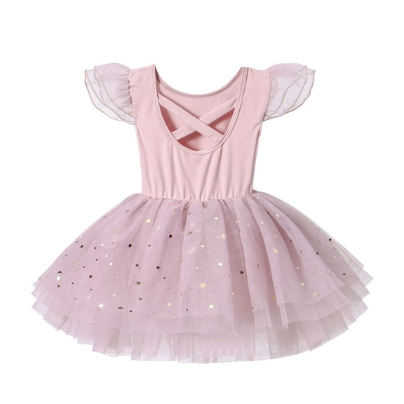 Byoo Toddler Girls' Sequin Tutu Dress Flutter Sleeve A-Line Puff Tulle Ballet Dress Princess Dress for Birthday,Pink