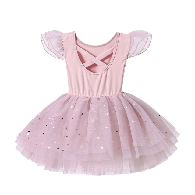 MIASHUI Robe de Danse Ballet pour Filles Jupe Tutu Évasée pour Performance Récital et Entraînement d'Automne Tenue d'Entraînement Rose, 5-6 Ans