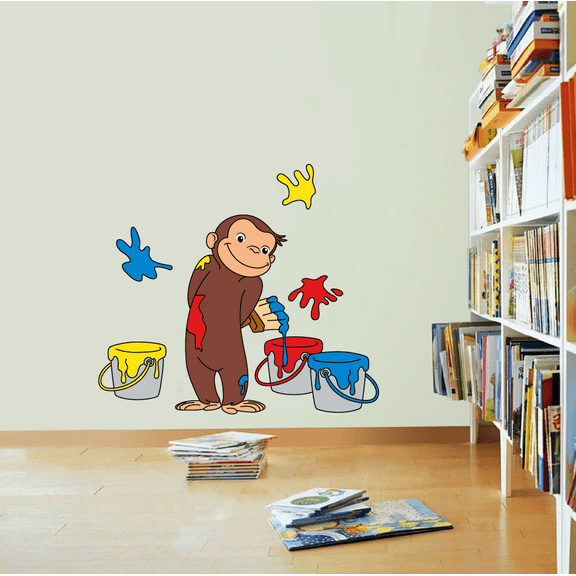 Monkey Painting Wall Cute Cartoon Character Graphic Decal Sticker Vinyl Mural Baby Kids Room Bedroom Nursery Kindergarten School House Home Design Wall Art Decor Removable Peel and Stick 10x8 inch