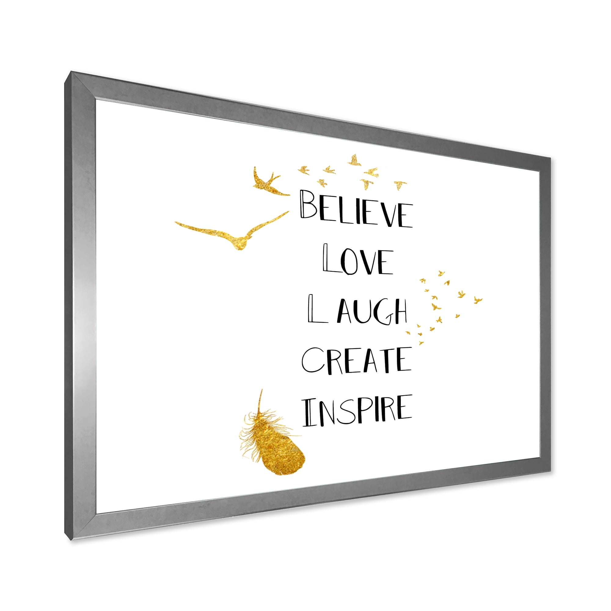 Designart 'Inspirational Quote On Gold and White' Traditional Framed Art Print