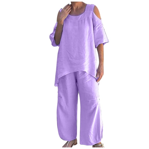 cadancy Mes Commandes chez Walmart 2024 Aubaines Quotidiennes du Jour Prime Aujourd'hui Seulement Ensemble en Lin pour Femmes Haut Tube et Pantalon Ensemble Assorti Tenues de Voyage pour Femmes Ensembles 2 Pcs Tenues d'Enseignante pour Femmes