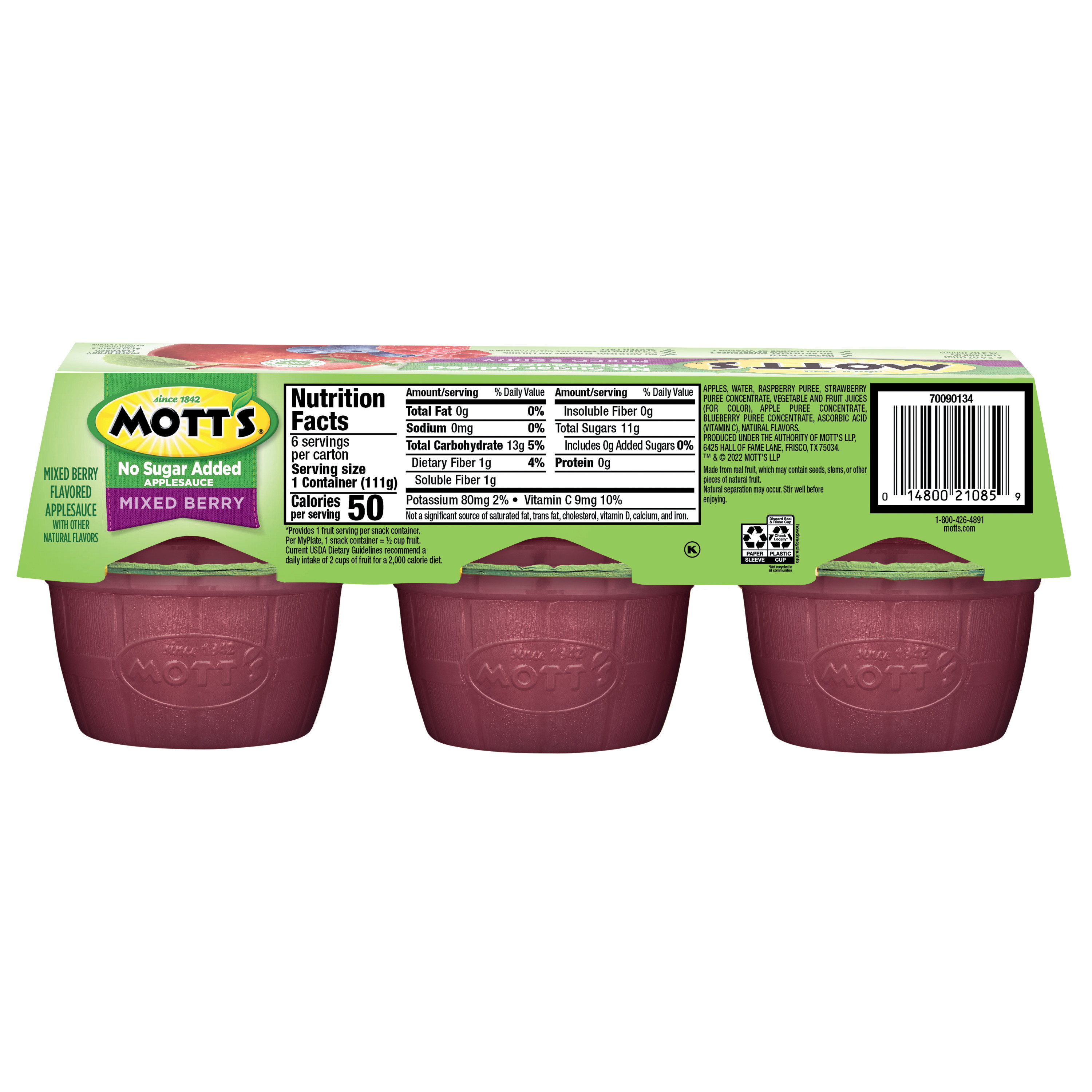 Mott's Healthy Harvest Applesauce, Country Berry, 3.9 Oz, 6 Count