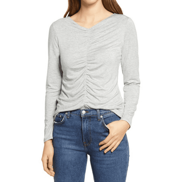 HALOGEN women's  Ruched Tencel Top In Grey Heather size XS