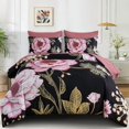 thumbnail image 7 of Floral King Comforter Set 7 Pieces Bed in a Bag, Pink Flower Print on Black Bedding Set, Soft Reversible Comforter with Sheet Set 104"x90", 7 of 7