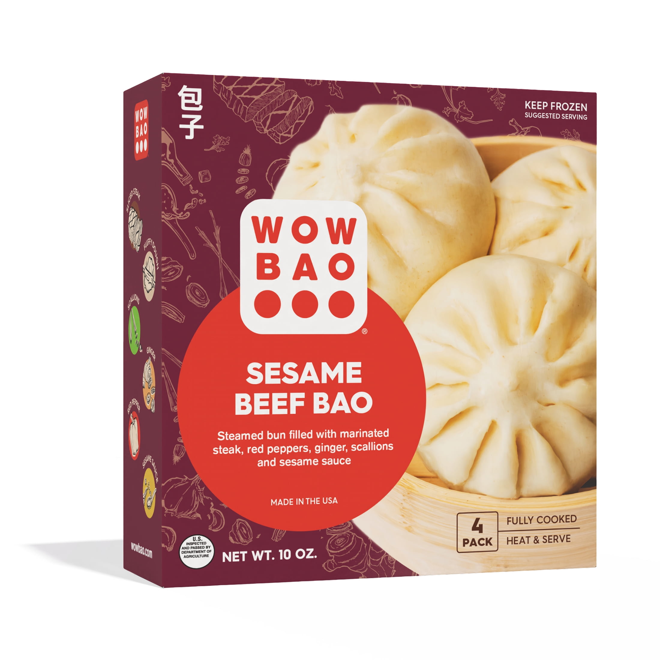 Wow Bao Sesame Beef Bao, 4 Pack, Frozen