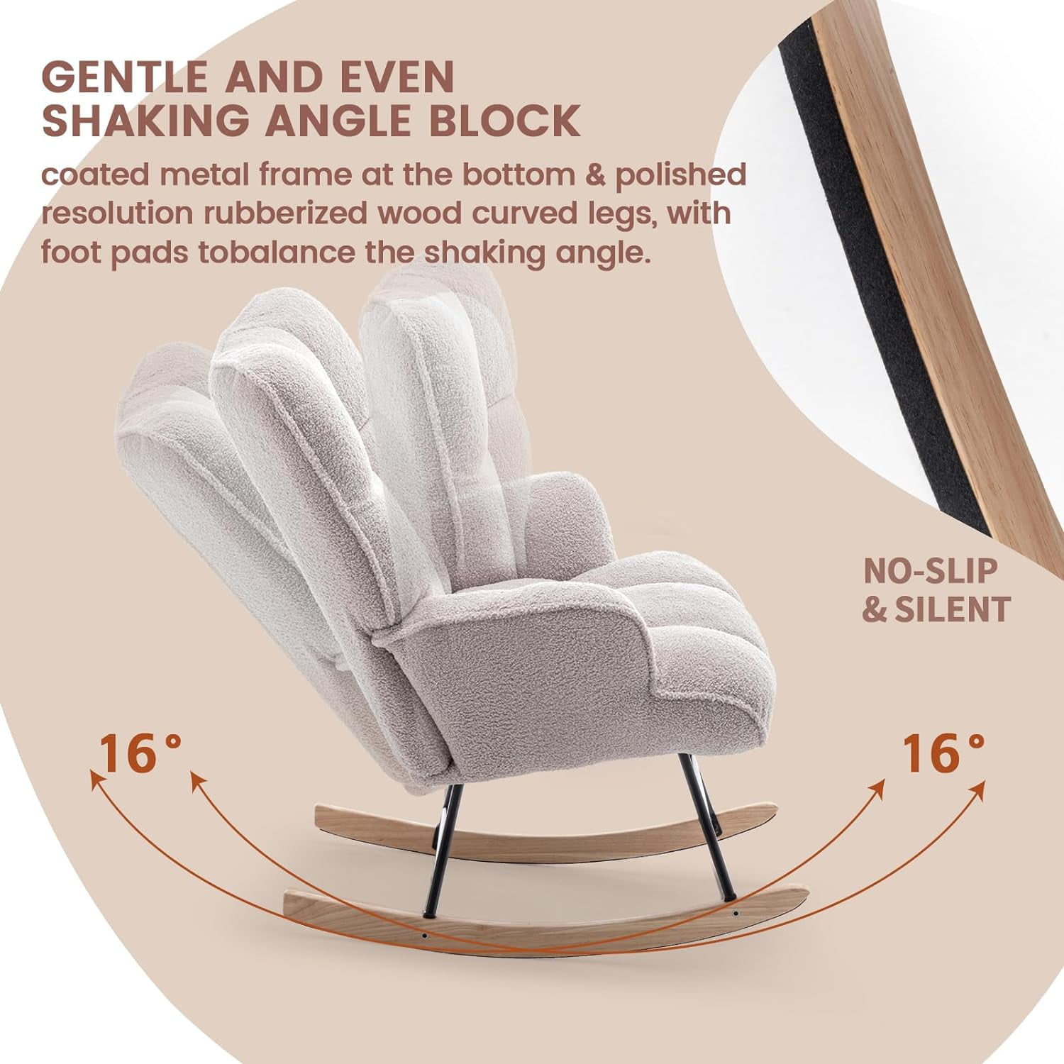 SAETSFEG Nursery Rocking Chair Teddy, High Backrest, Comfortable Stylish with Padded Seat for Living Rooms, Bedrooms, Offices, Grey