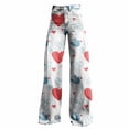 thumbnail image 4 of Delayuji Women's Pants Heart Printed Casual Wide Leg Pants Valentine's Day, 4 of 4