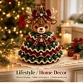 thumbnail image 4 of Crochet Reindeer Christmas Tree DIY Kit , Handmade Crochet Yarn Tiered Christmas Tree Tabletop Decoration , Vintage Plaid Accent Seasonal Keepsake Ornament, 4 of 5