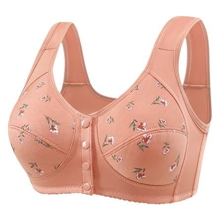 Summer Savings Akafmk Plus Size Womens Bras  Front Closure Bras for Women  Women s Printed Front Button No Steel Ring Bra Large Size Large Cup Bra Pink L