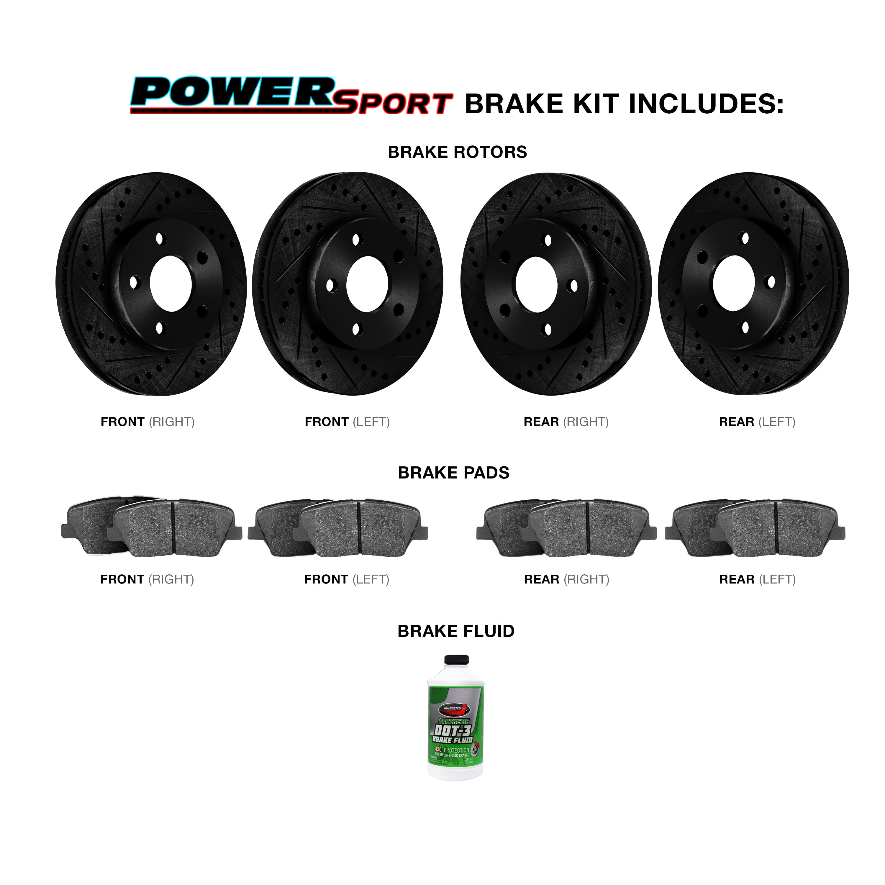 Power Sport Front Rear Brakes and Rotors Kit |Front Rear Brake