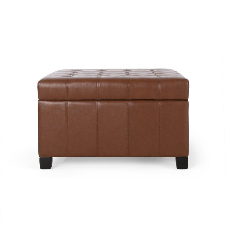 Noble House Rosalla Faux Leather Storage Ottoman, Cognac Brown