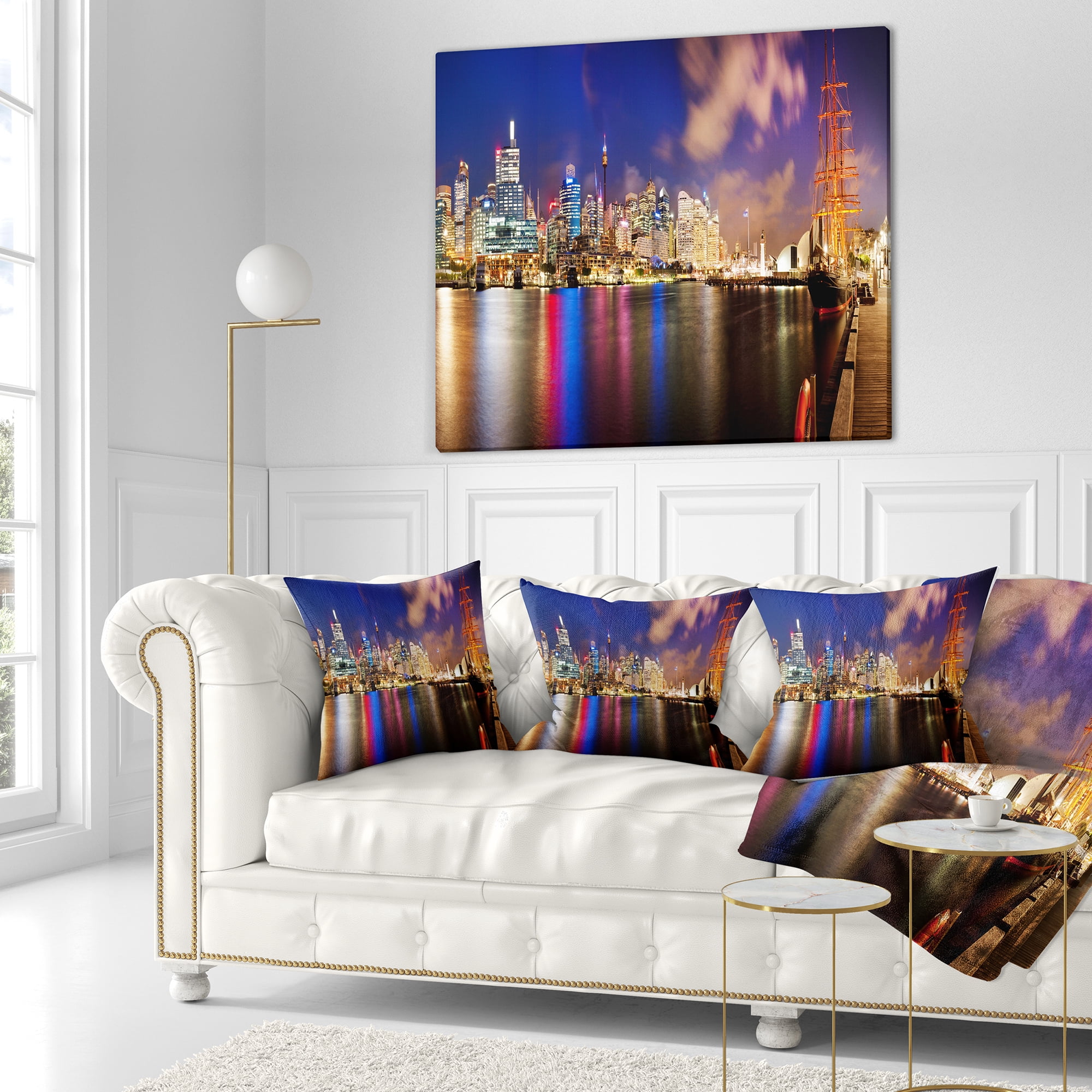 Designart Colorful Sydney Skyline - Cityscape Photography Throw Pillow - 16x16