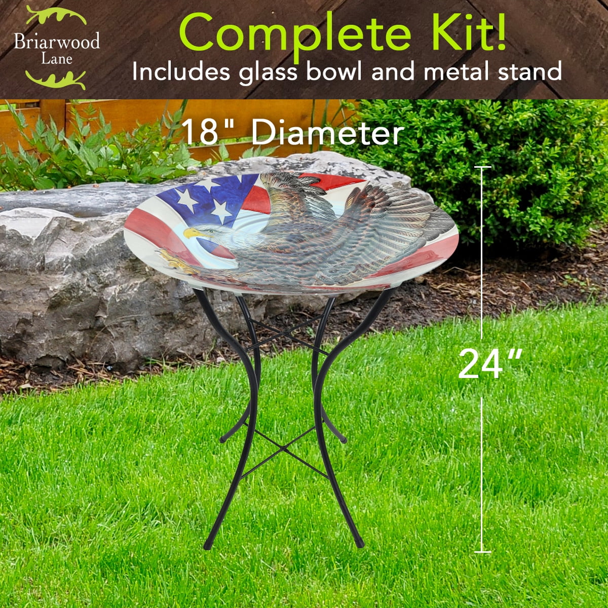 Briarwood Lane Everyday Glass Birdbath Including Metal Stand Freedom Eagle Birdbath