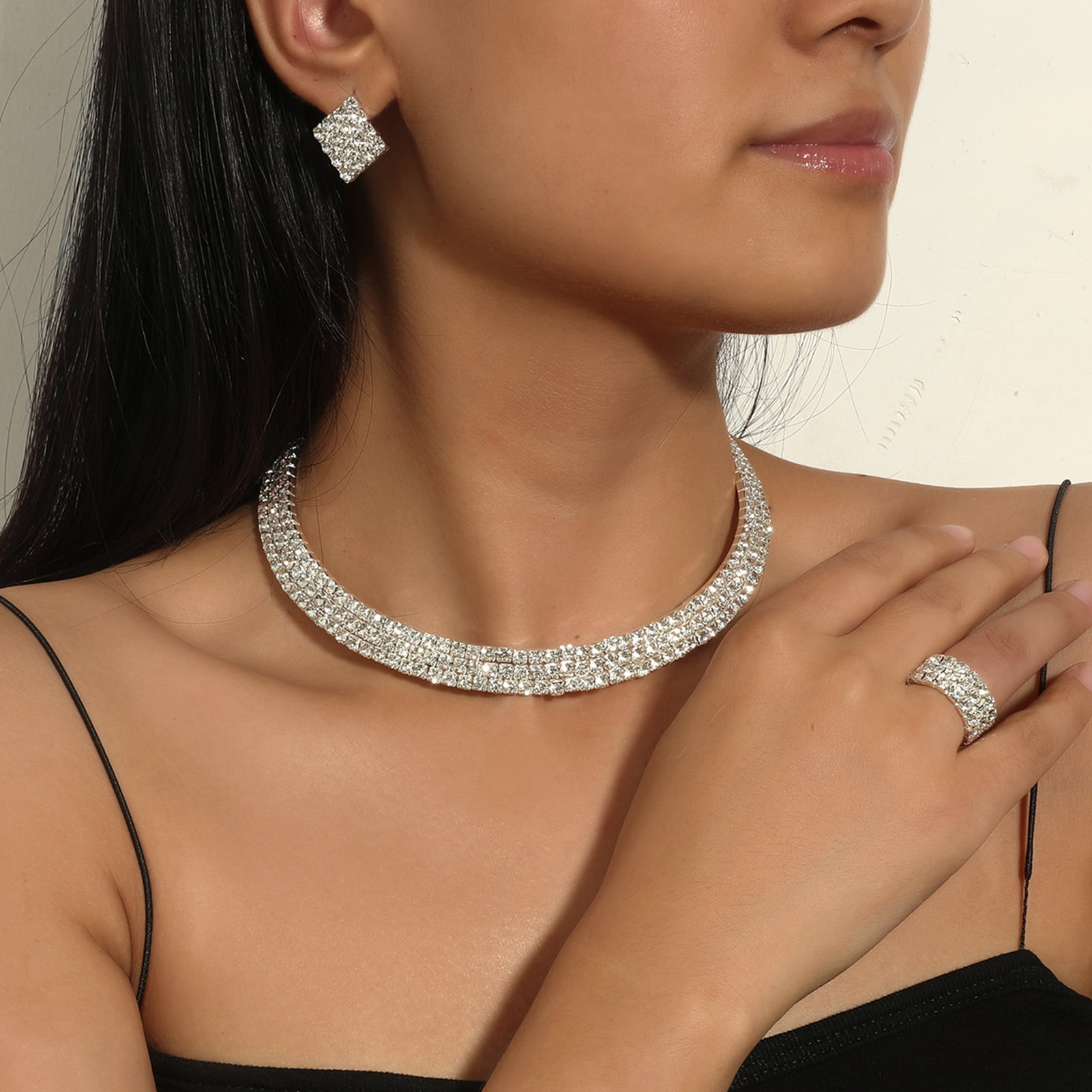 Sparkling Cubic Zirconia Big Tennis Chain Necklace Pendant Earrings Jewelry  Set | Beautiful jewelry diamonds, Wedding jewelry sets, Women's jewelry sets