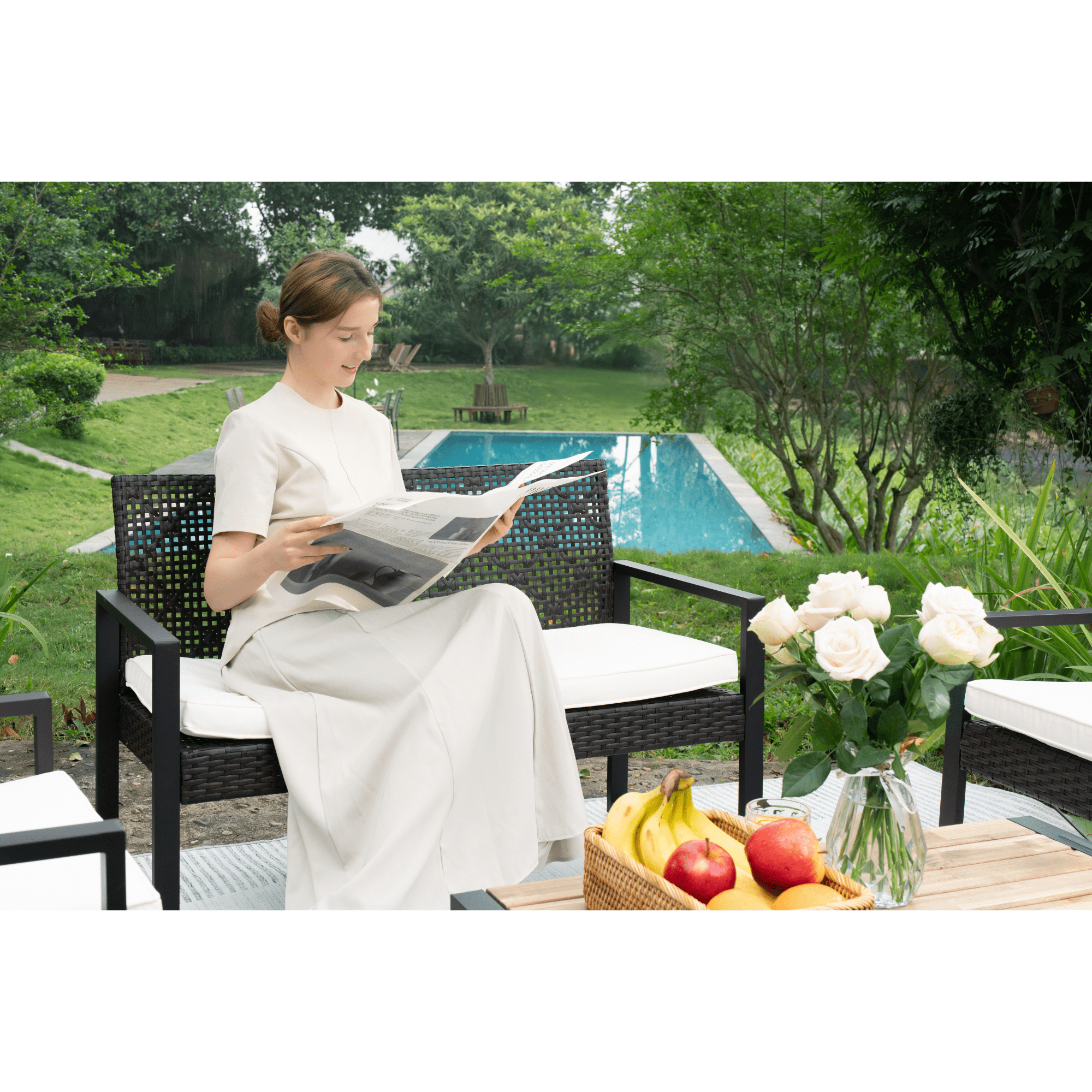 4-Piece Patio Conversation Sets, 2022 Upgrade All-Weather Wicker Patio Furniture Set w/Seat Cushions & Glass Table Table, Outdoor Patio Sets for Porch Poolside Backyard Garden, 250lbs, SS729