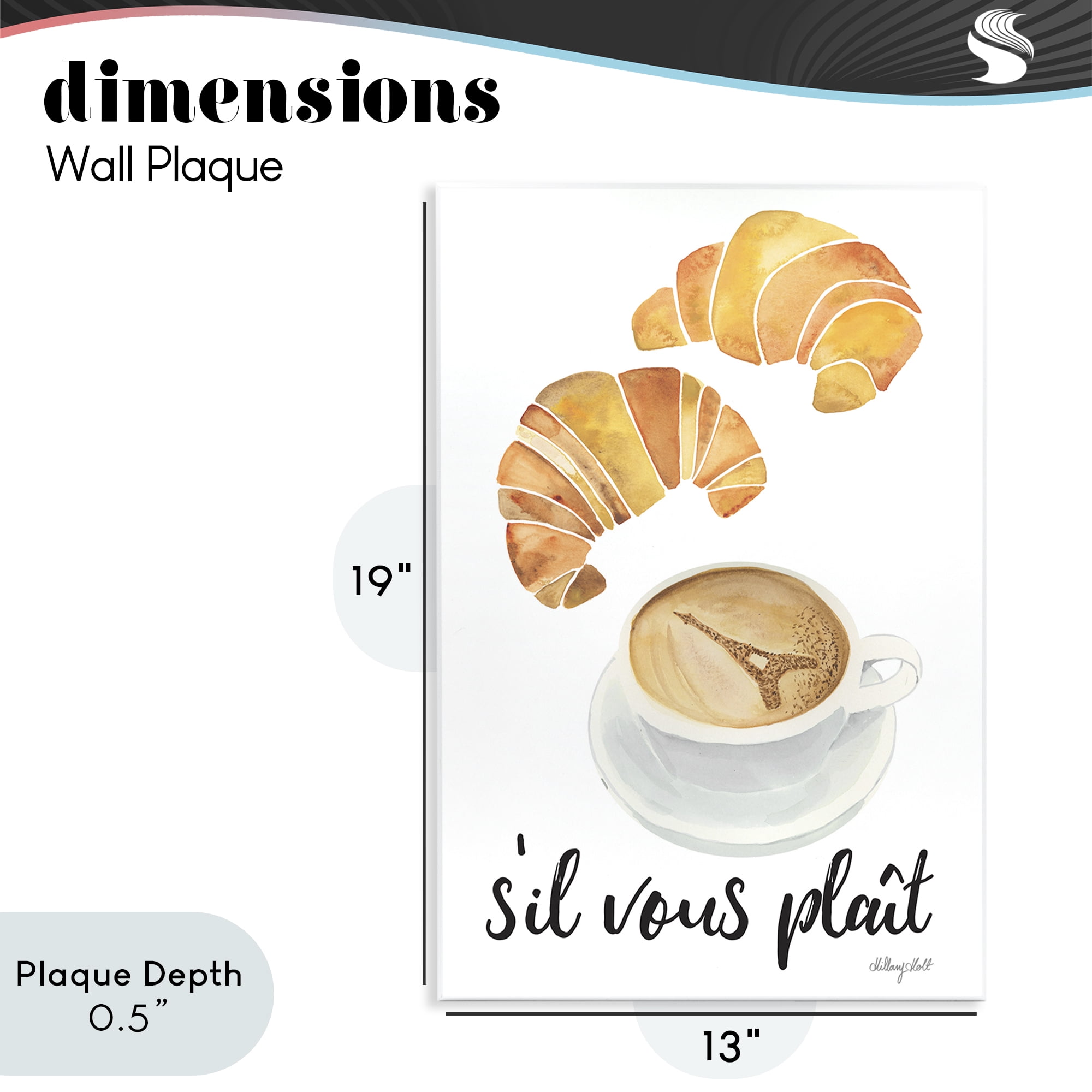 Stupell Industries Paris Croissant and Coffee Wall Plaque Art, design by Hillary Holt