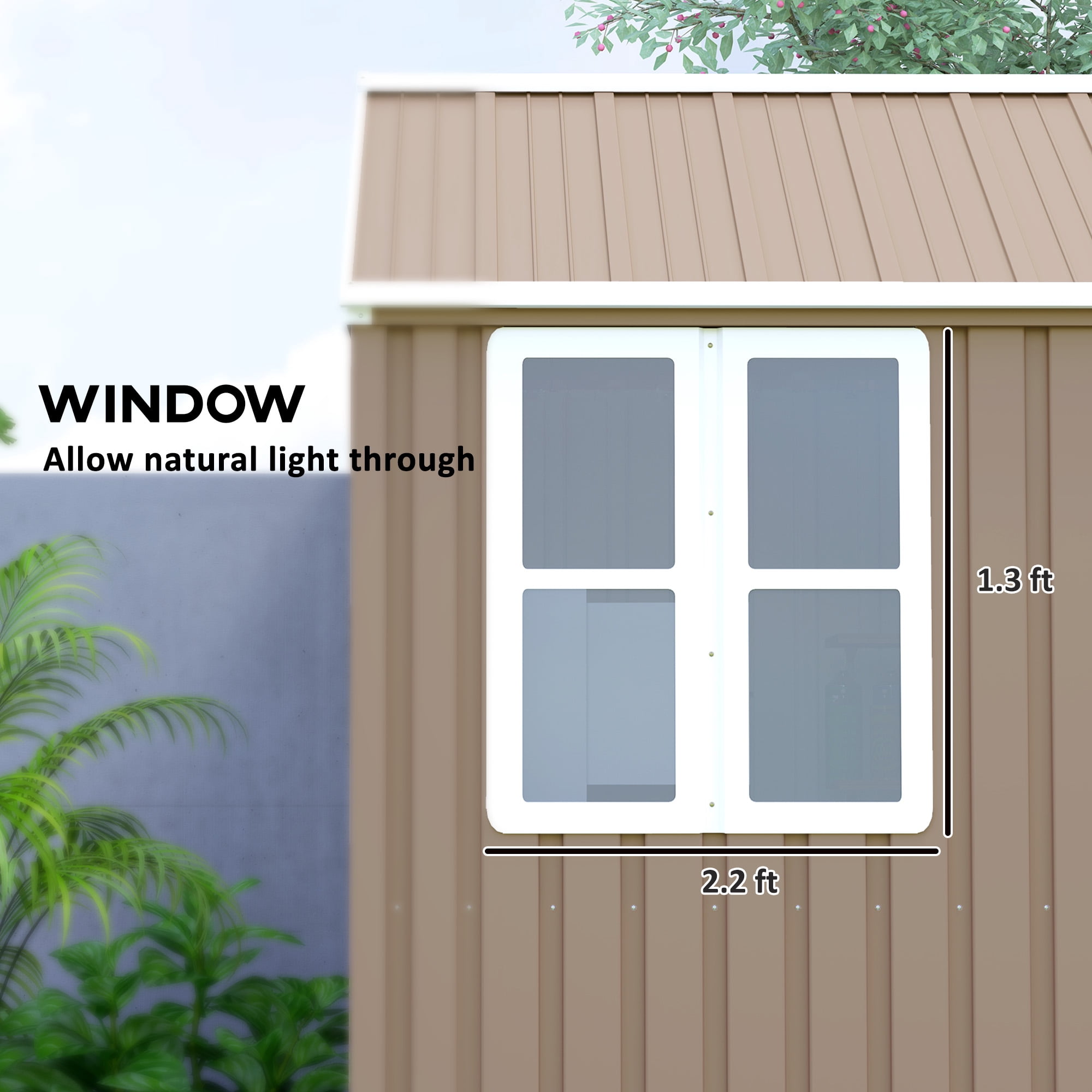 Outsunny 8' x 6' Outdoor Storage Shed, Extra Large Metal Garden Shed with Lockable Doors, Cottage Style 4-Pane Window & Vents, Brown