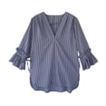 thumbnail image 2 of Blusa Jumpingount de rayas con cuello en V para Mujer Azul M, 2 of 7
