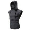 thumbnail image 5 of Mens Gym Sleeveless Hoodie with Mask Casual Hooded Sweatshirt Pullover Top Bodybuilding Muscle T-Shirts with Pocket, 5 of 7