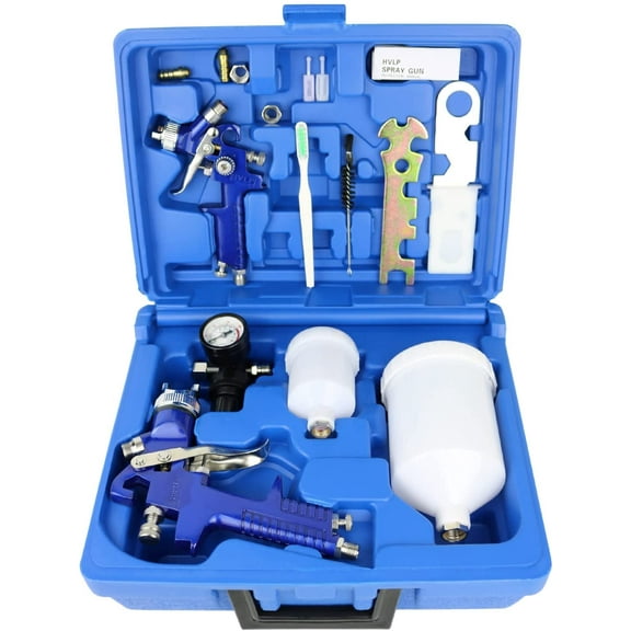 HVLP Air Gravity Spray Gun Set,2-Sprayer Paint Gun,0.8mm 150ml & 1.4mm 600ml Auto Gravity Feed Painting with Locking Air Pressure Regulator Gauge Air Spray Nozzle Gun for Cake Decoration,Model Making