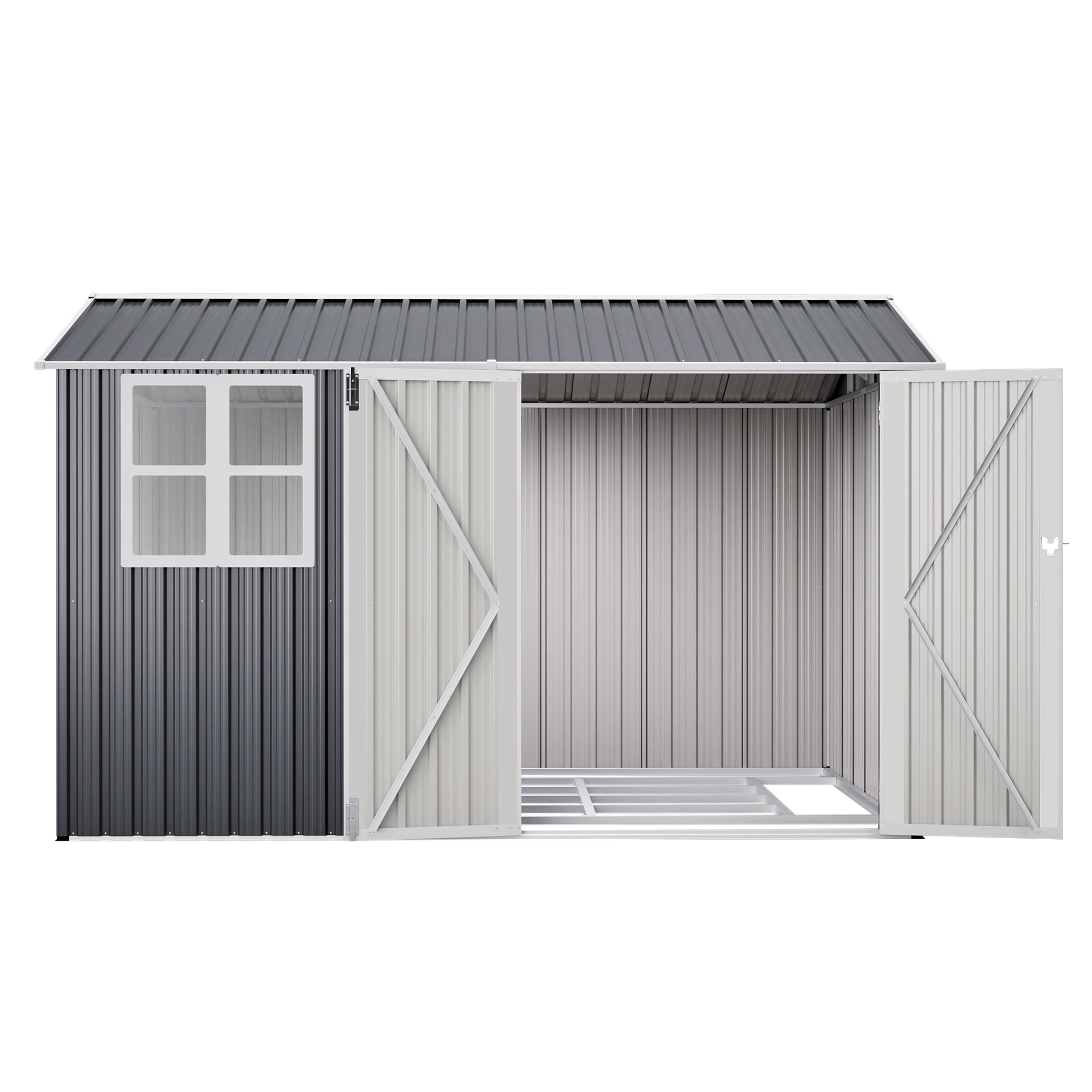 10x8 FT Outdoor Metal Storage Shed with Clear Window & Floor Frame, Large Galvanized Steel Tool Shed with Lockable Doors & 4 Vents, Weatherproof Backyard Organizer for Garden, Patio & Mower - Gray