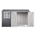 thumbnail image 3 of 10x8 FT Outdoor Metal Storage Shed with Clear Window & Floor Frame, Large Galvanized Steel Tool Shed with Lockable Doors & 4 Vents, Weatherproof Backyard Organizer for Garden, Patio & Mower - Gray, 3 of 24