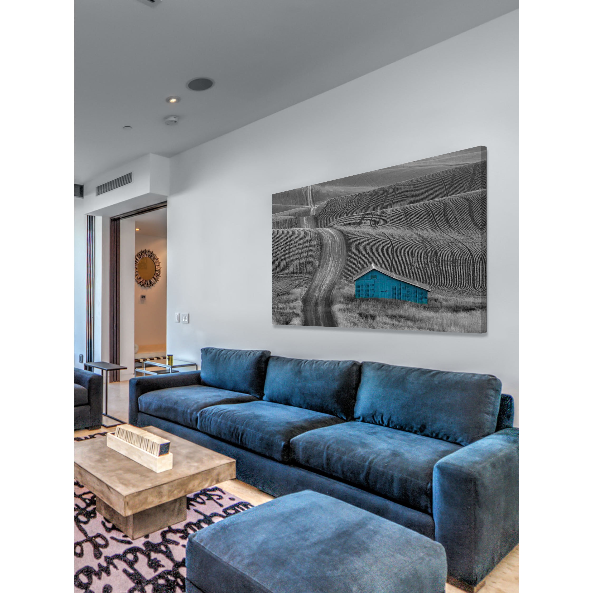 Marmont Hill "Blue Barn on a Country Road" Painting Print on Canvas