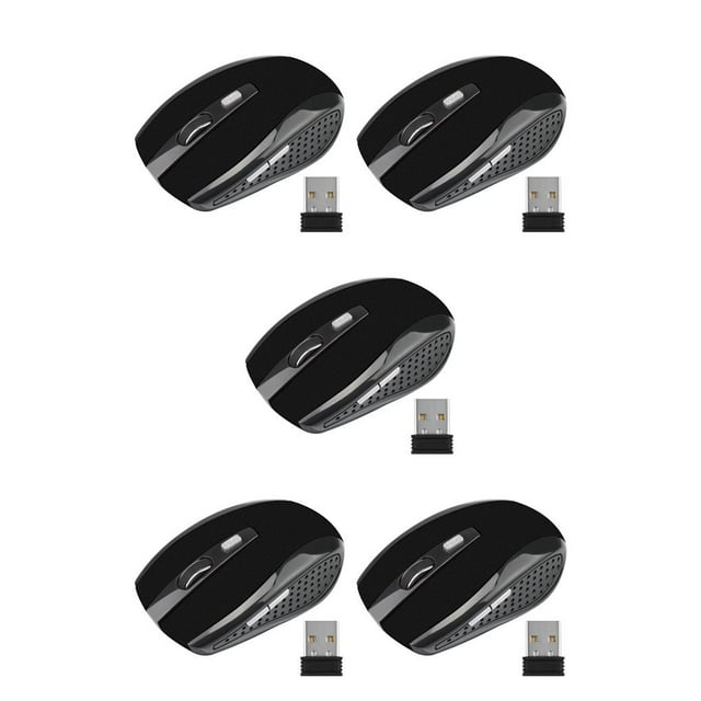 bedienty Computer 2.4Ghz Wireless Optical Mouse with USB Receiver Low Latency 6 Buttons Plastic Gaming Mice DPI Adjustable Matte Black 5Set