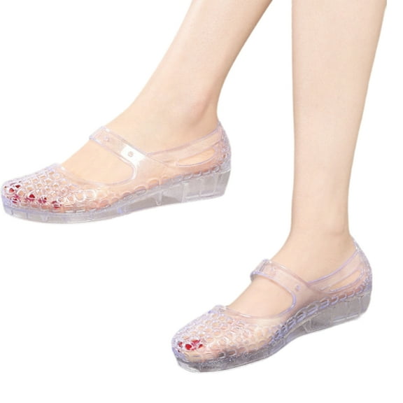 Women Closed Toe Sandals Clear PVC Beach Sandals Hollowed Wedgies Sandals Slip Beach Sandals Outdoor Footwear