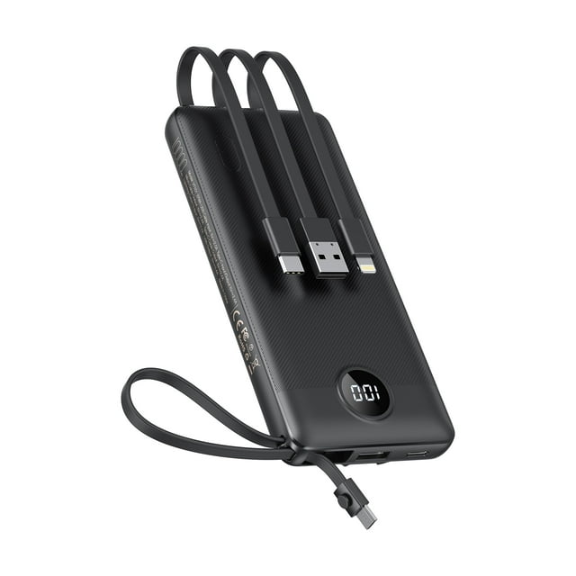 VEEKTOMX Cargador portátil con cables incorporados, banco de energía de 10000 mAh para iPhone, paquete de batería USB C de carga rápida delgada, Powerbank Travel Essentials compatible con iPhone, Sams