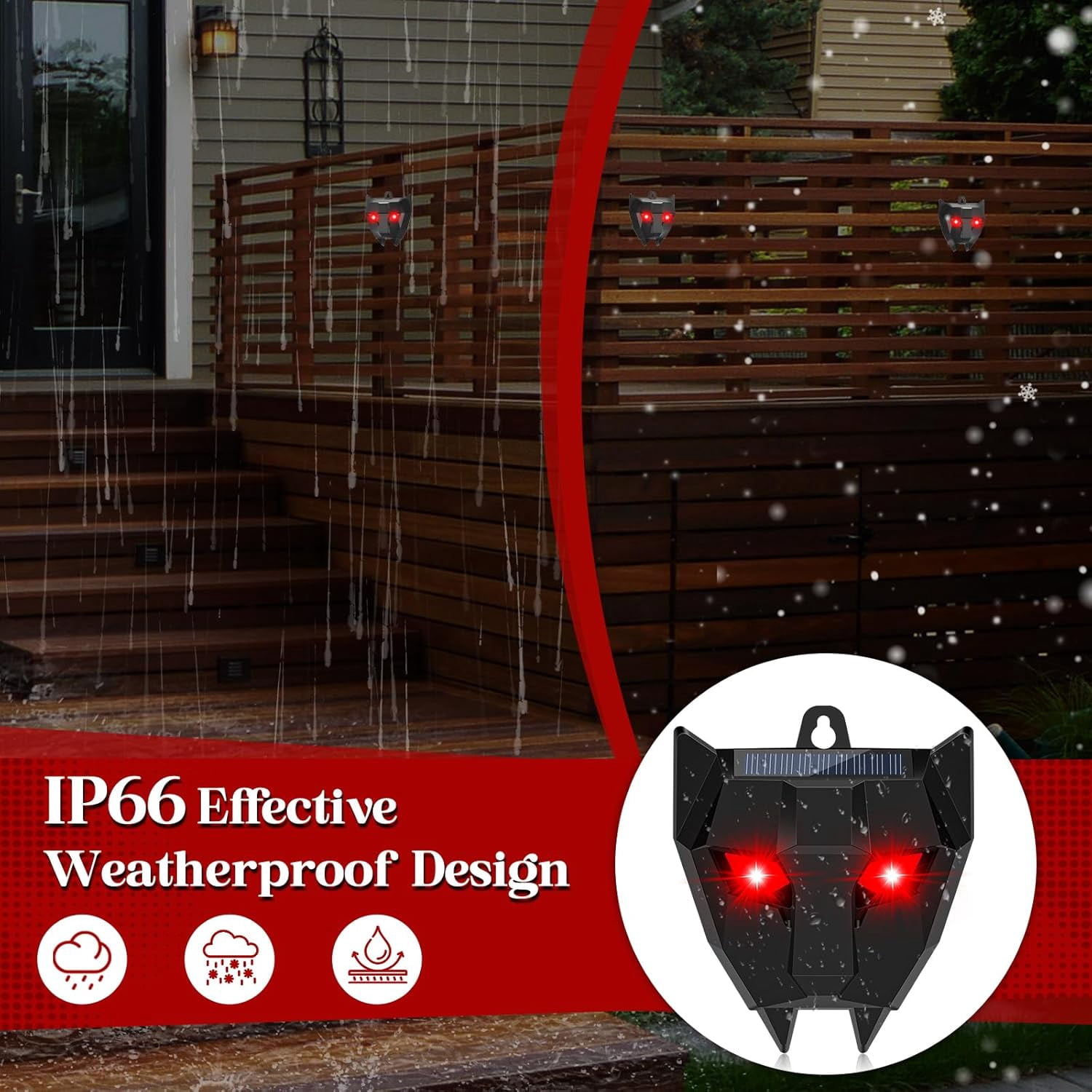 ROJAX 4 Pack Solar-Powered Outdoor Animal Repeller, Leopard-Shaped, Wildlife Deterrent for Deer, Skunks, Coyotes, Raccoons & Fox, Waterproof Night Flashing Lights for Garden, Farm & Chicken Coop